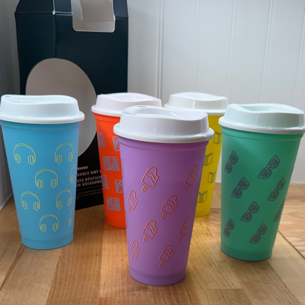 Starbucks Colorful Reusable Coffee Cups Set of 5 Never Used - Picture 2 of 4
